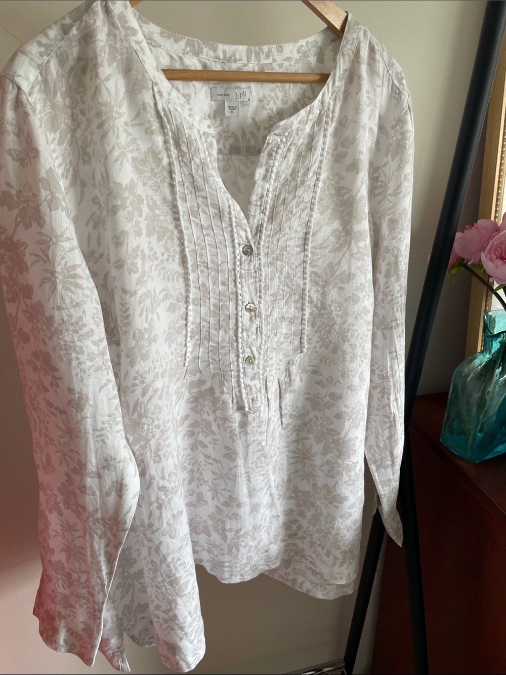 J. Jill White Floral Linen Popover Tunic